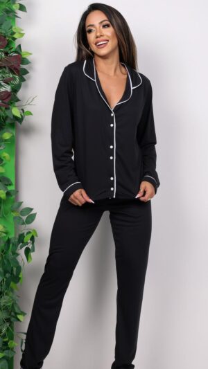 PIJAMA LONGO AMERICANO EM MALHA PV