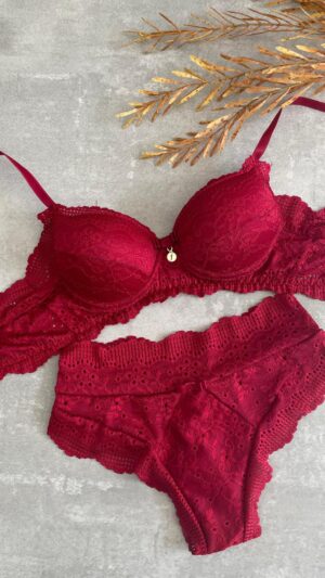 CONJUNTO SOFISTICADO COM BOJO E ARO TODO EM RENDA E CALCINHA HOT PAINT FIO DUPLO