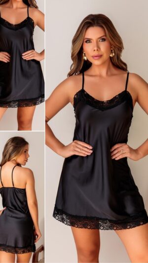 Camisola Em Cetim E Renda