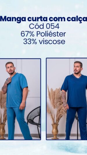 Pijama masculino manga curta com calça, tecido leve - conforto para o dia a dia